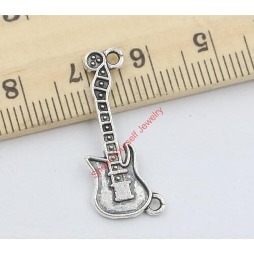 40pcs Tibetan Silver Plated Music Guitar Charm Pendants for Jewelry Making DIY Handmade Craft 27x11mm
