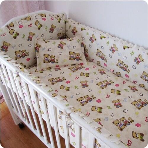 6/7PCS Bear 100% Cotton Baby Nursery Cot Crib Bedding Set Crib Bumper ropa de cuna, 120*60/120*70cm