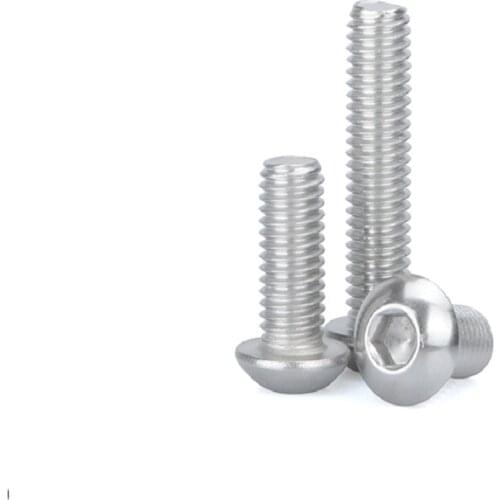 Free delivery Stainless Steel 304 Round Head Screws Mushroom Hexagon HEX Socket Button Head Screw Bolt M2*3 4 5 6 8 10 12 14 16