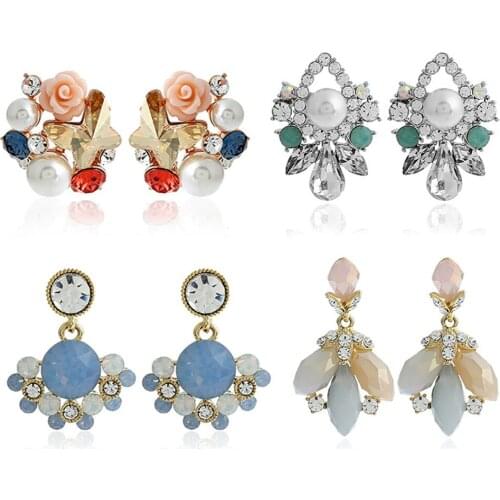 CRLEY New Arrival Luxury Blue Flower Drop Earrings Rose Simulated Pearl Crystal Special Design Autumn Collection Jewelry Brincos