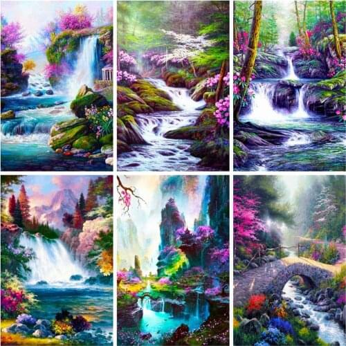 Huacan Diamond Mosaic Embroidery Waterfall Paintings For Interior 5D DIY Diamond Painting Kit Landscape Gift Decoration For Home