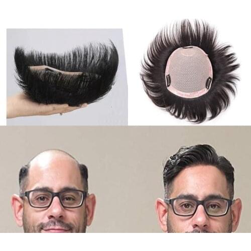 Fake Scalp Silk base Men Toupee Hair System Hairpiece Remy Indian Human Hair Wig Breathable Hair Replacement Natural Color