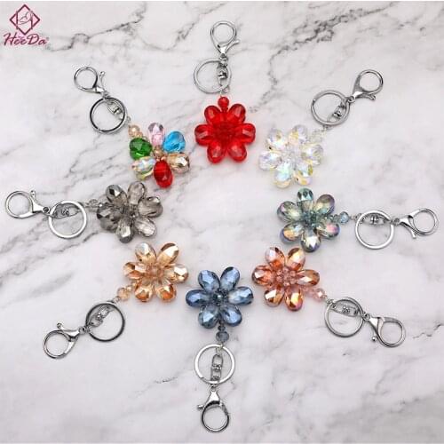 Korean Graceful Joker Crystal Keychain Fashion Trendy Shiny Flower Key Holder 2019 New Women Key Ring Elegant Bag Accessories