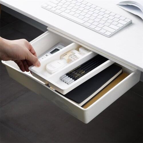 Creative Wall Mounted Under Desk Drawer Hidden Storage Box Makeup Organizer Self School Stationery Case Pencil Tray Pen Holder