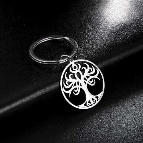 Skyrim Tree of Life Round Key Chain Finder Pendant for to Bag Talisman Amulet Viking Stainless Steel Keyring Key Chains for Gift
