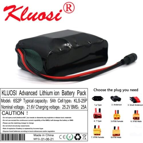 KLUOSI 6S2P 24V 5Ah 21.6V 450W 25.2V Lithium Battery Pack for Electric Bicycle Ebike Scooter Wheelchair Cropper Etc with 25A BMS