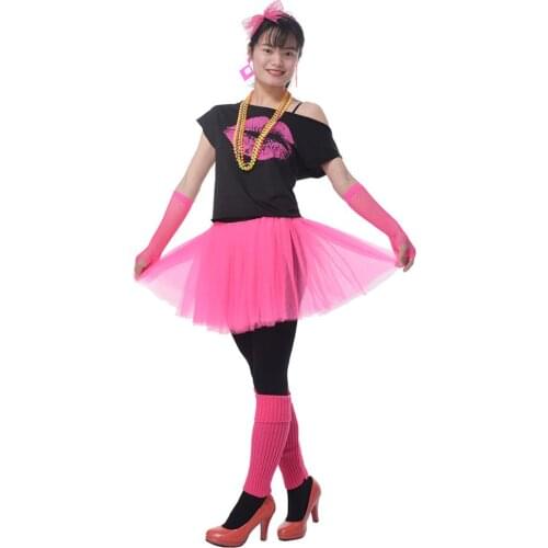 Cute Girls Carnival Costumes Set 80s T-Shirt Tutu Leg Warmers Headband Cheerleader Suits