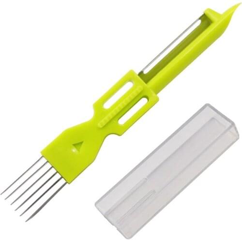 Mini Multi-purpose Stainless Steel Onion Cutter Shred Scallion Knife with Protective Cover Vegetable Peeling Vertical&Cross Cut