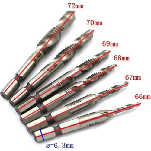 6Pcs/Set Multifunctional Screw Tap Set High-speed Steel Hex Handle Machine Tapping Tools Drilling Machine Accessories