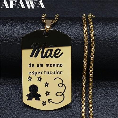 Stainless Steel Gold Color Portuguese Mother Family Mae de um menino espectacular Necklaces Women Jewery berloque N3620S01