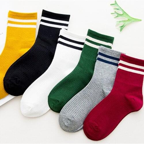 Funny Cute Japanese High School Girls Cotton Loose Striped Crew Socks Colorful Women Soxes Harajuku Designer Retro Yellow White
