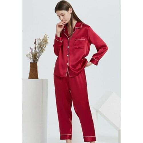 New 100% Mulberry Silk Pajamas Set Women Suit Female Ningtwear Lady Sex Fashion Homewear Bed 19mm Heavy Home Service