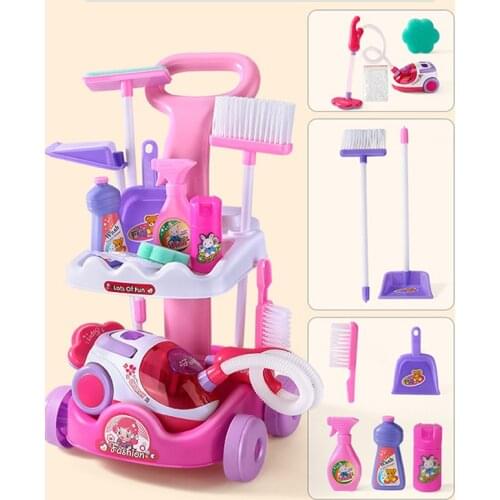 2021 New 1 Pcs/set Pretend Play Toy Simulation Vacuum Cleaner Cart Cleaning Dust Tools Baby Kids Play House Doll Accessories Toy