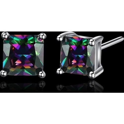 Newest Silver Color Overlay Multicolor Cubic Zirconia Stud Earrings For Teen Girls Fashion Jewelry AE2048