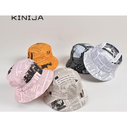 New Retro newspaper Cotton Bucket Hat Panama Women Summer bob hats Men Sunbonnet Fedoras Outdoor Fisherman caps Beach Gorros