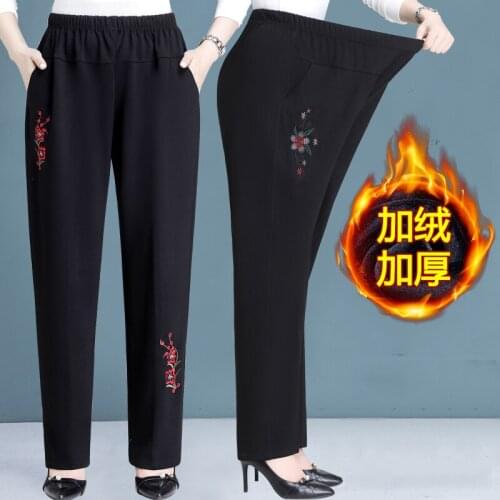 New Spring Autumn Women Outer Pants Winter Plus Velvet Warm Pants Extra Large Womens Embroidered Casual Trousers 8XL 40/140 KG