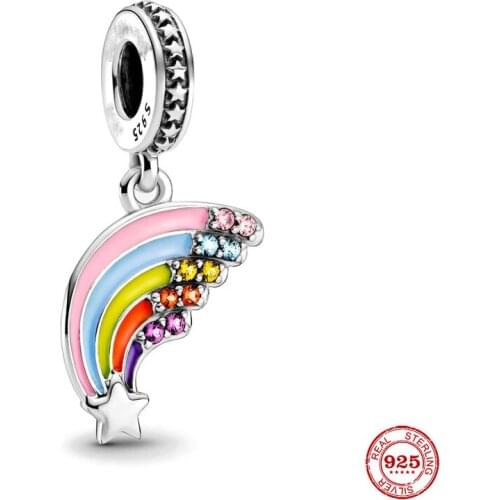 New Original Silver Color Colourful Rainbow Dangle Charm Fit European Charms Bracelet Bangles Diy Jewelry P276