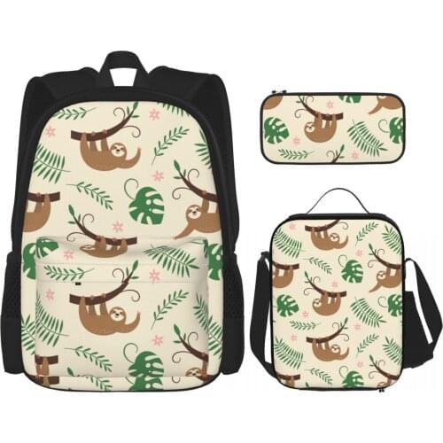 New School Backpack Pencil bag lunch pack three pieces for Boys/Girls Back-to-School GiftCute Cartoon Sloth Plush bag
