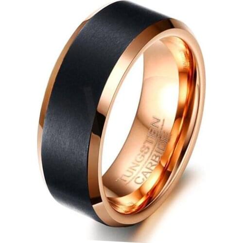 8MM Black Rose Gold Tungsten Carbide Wedding Rings for Men Wholesale Wedding Vintage Chunky Jewelry Ring Gifts for Women