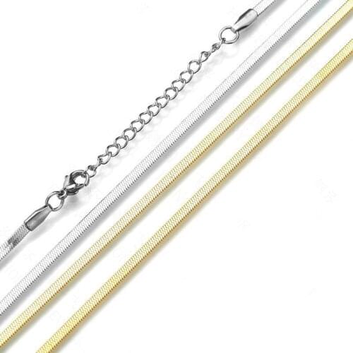 Wholesale Jewelry -- 50 cm x 3 mm Titanium steel Flat Blade Gold Necklaces 20 inch for Men Women Fashion Jewlery No Fade