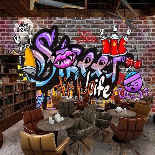 Custom Any Size Wall Cloth Street Graffiti Trend Brick Wall Painting Wallpaper For Wall Bar KTV background Wall Covering Mural