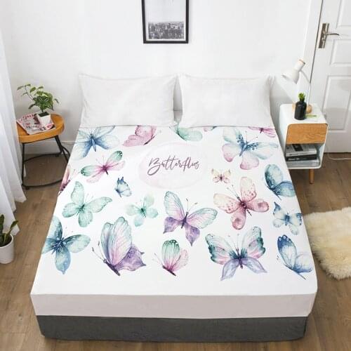 Elastic fitted sheet bed sheet With An Elastic Band 150x200/180/200/160x200 Mattress Cover Bed cover 1pc Butterfly white
