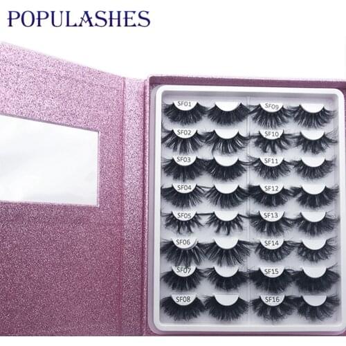 16 Pairs Lash Book Wholesale 100% 25mm Real Mink False Eyelashes Cruelty Free Dramatic Long Soft Fake Eye Makeup Extensions