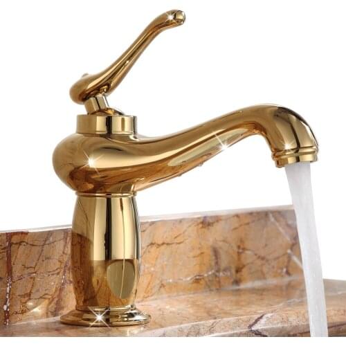 High Luxury gold solid brass copper Unique style basin faucet golden European Hot and cold water basin tap--M356