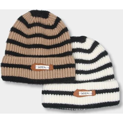Women Hats Striped Black White Orange Knitted Hats Fashionable Keep Warm Casual Soft Foldable Men Winter Hats Sombreros De Mujer
