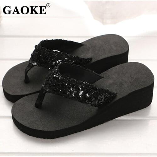 New Arrival Women Fashion Platform Mid Heel Flip Flops Beach Sandals Bowknot Slippers Shoes Soft Comfortable Women Summer Shoes