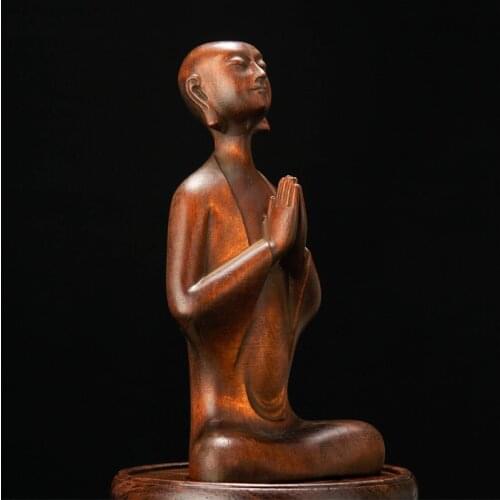 Yoga Meditation Sculpture Retro Crafts Chinese Wood Carving Car Decoration Crafts Home Decoration