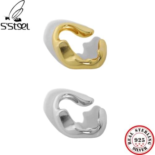 SSTEEL Sterling Silver 925 Korean Clip Earrings Design Simple Irregular Surface For Womens Luxury Texture Party Fine Jewellery