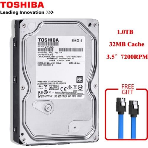 Toshiba brand 1000GB desktop computer 3.5" internal mechanical hard disk SATA2/SATA3 6Gb/s hard disk 1TB HDD 7200RPM 32MB buffer