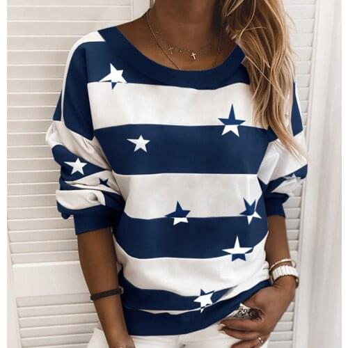 Stripe Stars Womens Sweatshirt Plus Size Female Pullover O-neck Sweatshirts Long Sleeve Tops 2020 Autumn Lady Casual Streetwear