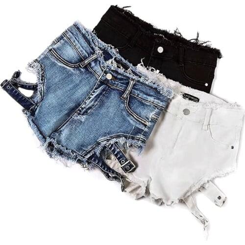 Female ripped hole fringe blue loose denim shorts women Casual pocket jeans shorts 2016 summer girl hot short