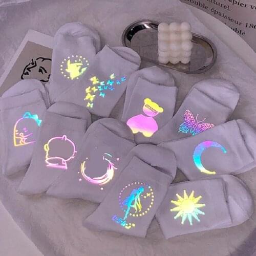 Woman Luminous Reflective Socks Kawaii High Socks Glowing Christmas New Year 's Socks Gifts Calcetines Mujer Divertido Skarpetki
