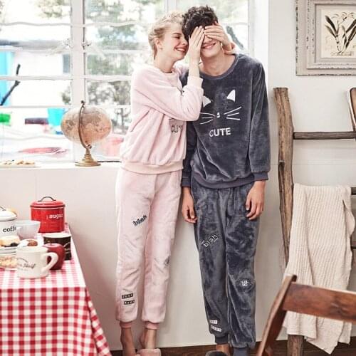 Winter Plus Yard Coral Fleece Couple Pajamas Flannel Leisurewear For Mans Or Womans Lovely Set