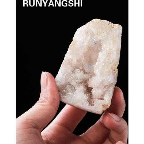1pc White agate cave Natural Clear quartz crystal cluster mineral Stone landscapefor Home table decoration Collect Reiki gems