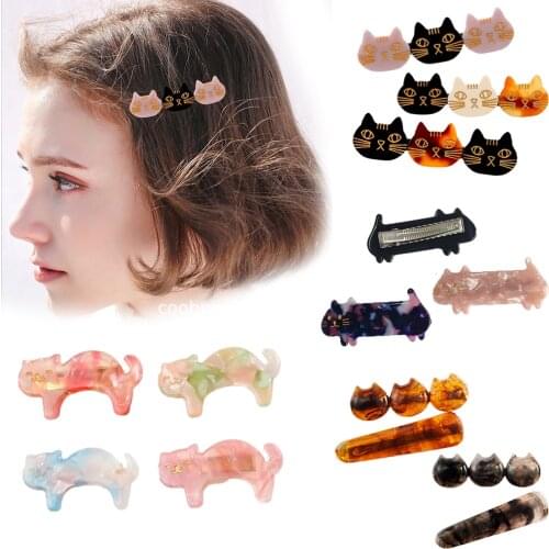 2pcs Girls Cute Acrylic Cat Barrettes Sweet Good Quality Colorful Hair Clips Acetate Translucent Hair Ornament Hair Accessories