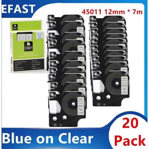 20 Pack 12mm 45011 Blue on clear Compatible dymo D1 tapes 45011 ribbon cassette for Dymo label manager LM 160 280 label maker