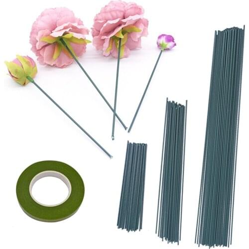 20pcs 15/25/40cm DIY Floral Wire Stem Artificial Flower Green Stem Material Handmade Accessoies for Wedding Decoration Art Craft