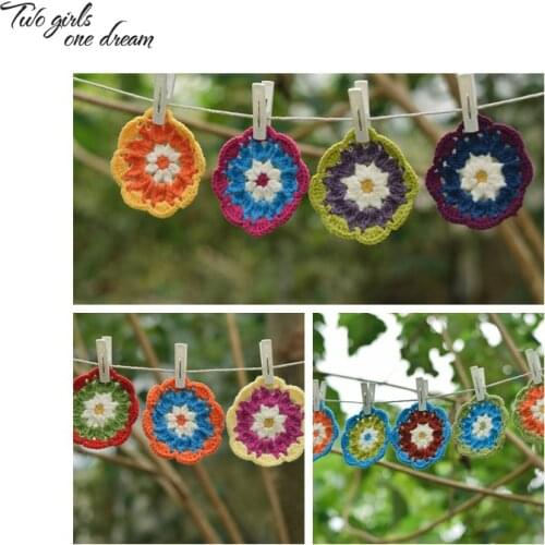 Popular Handmade Crochet Cup Pad Crochet Multicolor Doilies Flowers Coasters Round Table Mats 11cm Wool Woman Dress Patch 30pcs