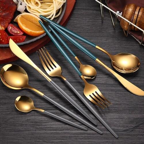 4 pieces black gold dinnerware set stainless steel cutlery table knife fork spoon Nordic kitchen accessories