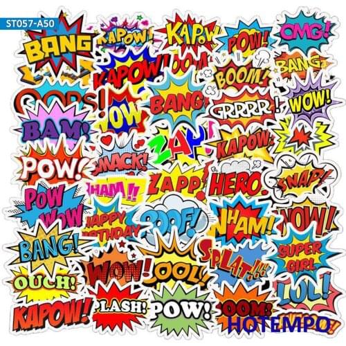50pcs BAM POW WOW BOOM BANG OMG OOP Clouds from Explosion Stickers for Mobile Phone Laptop Luggage Case Skateboard Anime Sticker