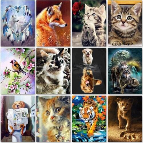 5D DIY Diamond Painting Animal Series Full Diamond Embroidery Wolf Cat Cross Stitch Kits Diamond Art Animal Picture Home Decor