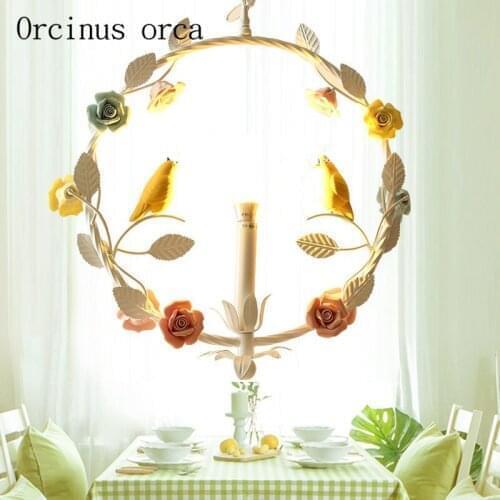 American Pastoral creative bird chandelier restaurant bedroom staircase Korean small fresh iron flower chandelier free shipping