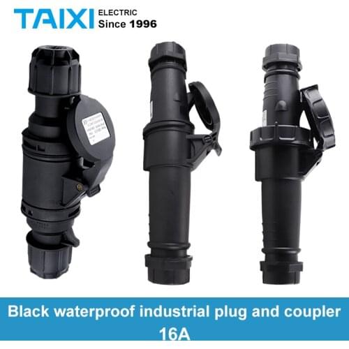 Black Waterproof Industrial Plug and Socket 3 Core 3P 16A Stage Lighting Power Supply Aviation 220V