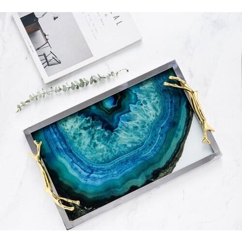 Nordic Style Blue Agate Pattern Large Tray Display Tray Storage Tray Home Decoration Model Room Decoration