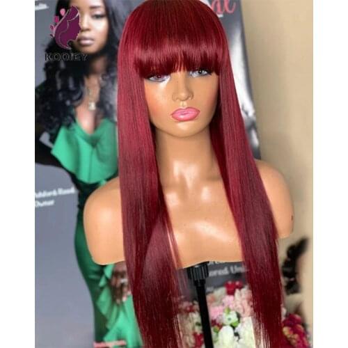 Burgundy 13x4 Lace Frontal Wig 99J Lace Front Wig Straight Human Hair Wig With Bangs Brazilian Remy Glueless Lace Closure Wig