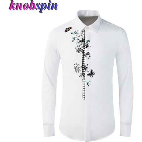 Brand Business Male Dress Shirt Long Sleeve Slim Casual Embroidery Printed Shirts Men Plus Size M-4XL Cotton Camisas Masculina